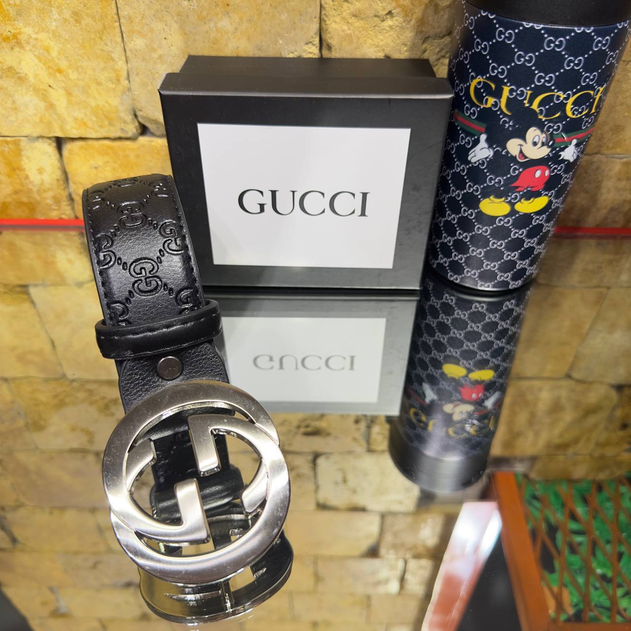 Gucci belt black silver monogram