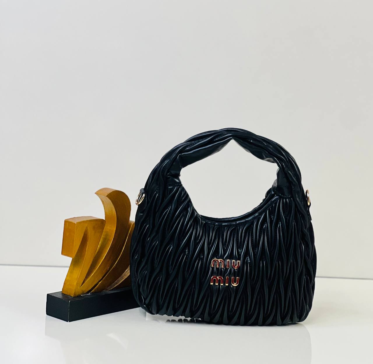 MIU MIU WANDER NAPPA LEATHER HOBO BLACK