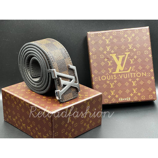 Ζώνη lv damier καφέ-ασημί