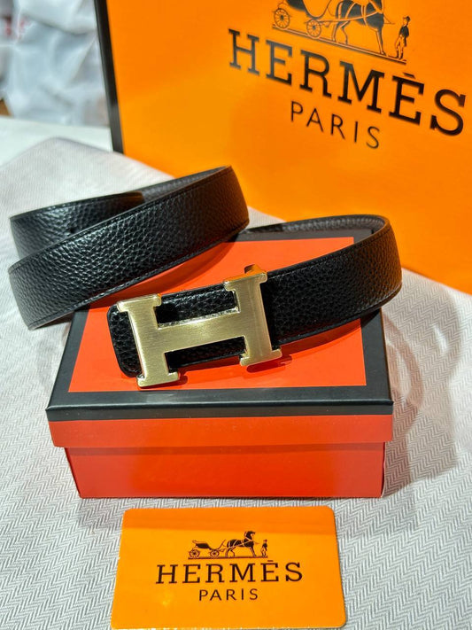 Ζώνη hermes μαύρη χρυσή αγκράφα