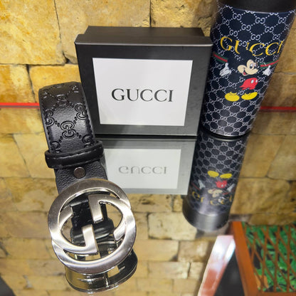 Gucci belt black silver monogram